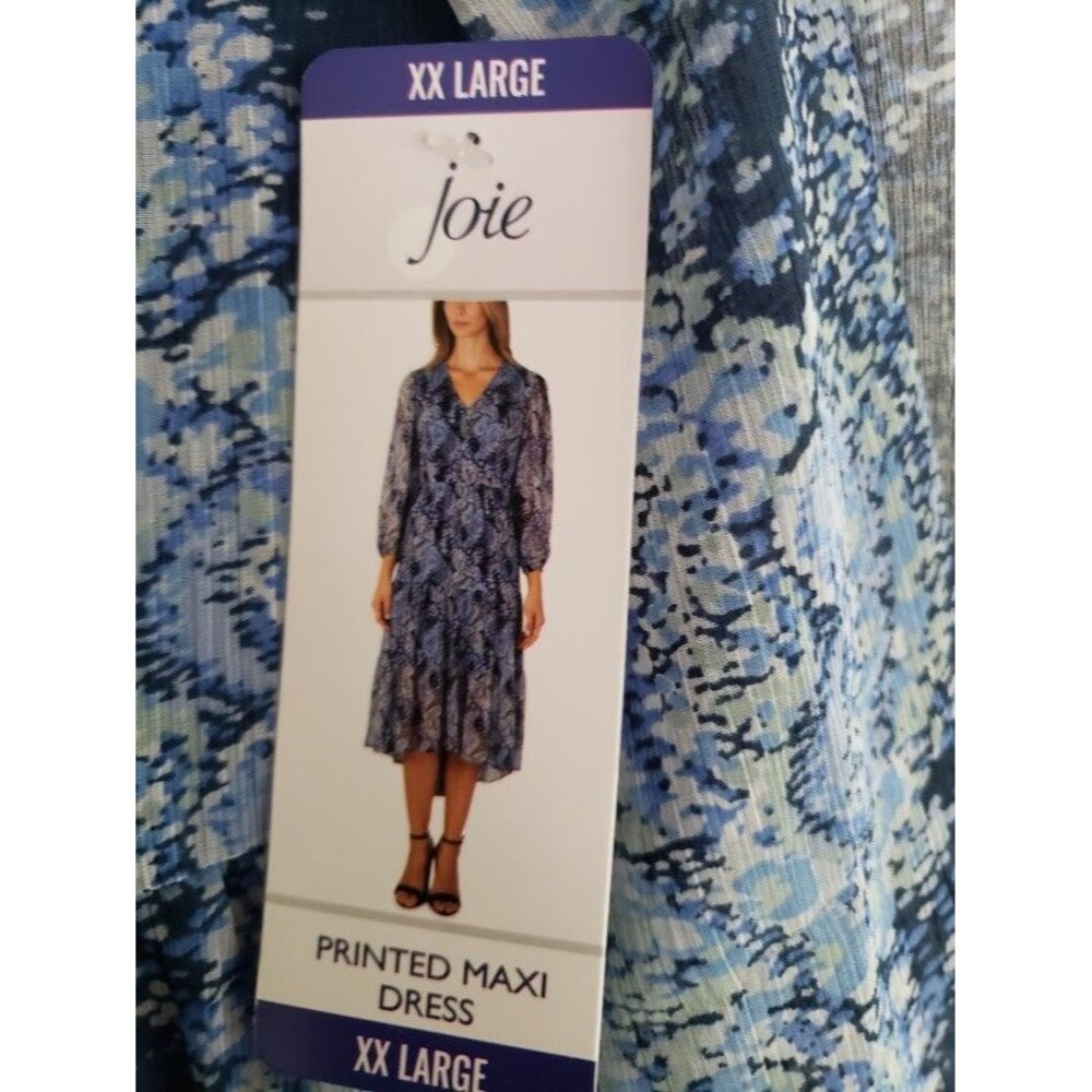 Joie Blue Printed Chiffon Balloon Sleeve Midi Dress Size XXL - NEW - Picture 7 of 9
